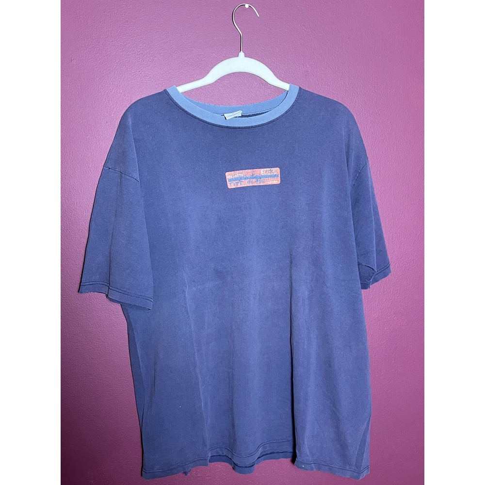 Vintage Old Navy Ringer T Shirt Mens Blue Made in USA 90s Graphic Tee Cotton